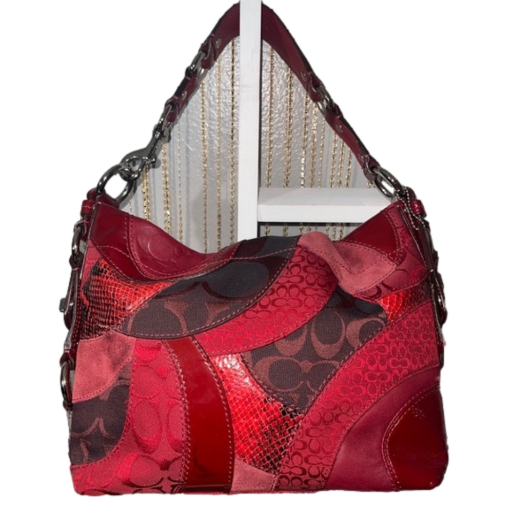 Coach Shoulder Bag, snakeskin patch, velvet patch, cloth coach patch